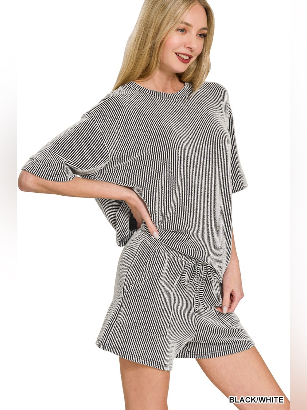 Zenana RAISED RIB SHORT SLEEVE TEE & SHORT PANTS SET